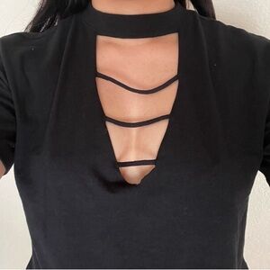 Wild Fable Gothic Y2K Black Lattice Cutout Crop T-Shirt Size Small